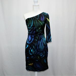 Kay Unger Multi Color One Sholder Silk Dress